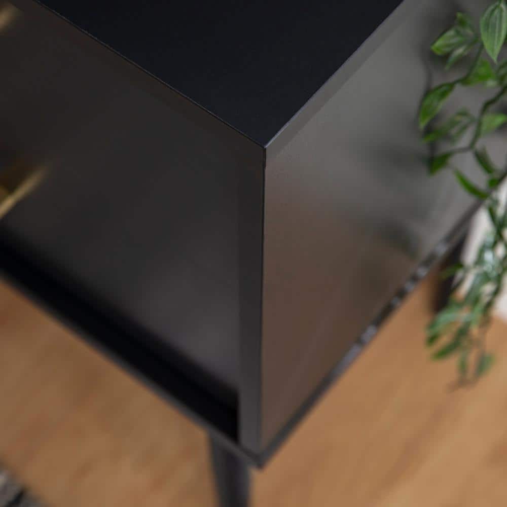 Black Wood and Metal 2-Drawer Side Table with Storage