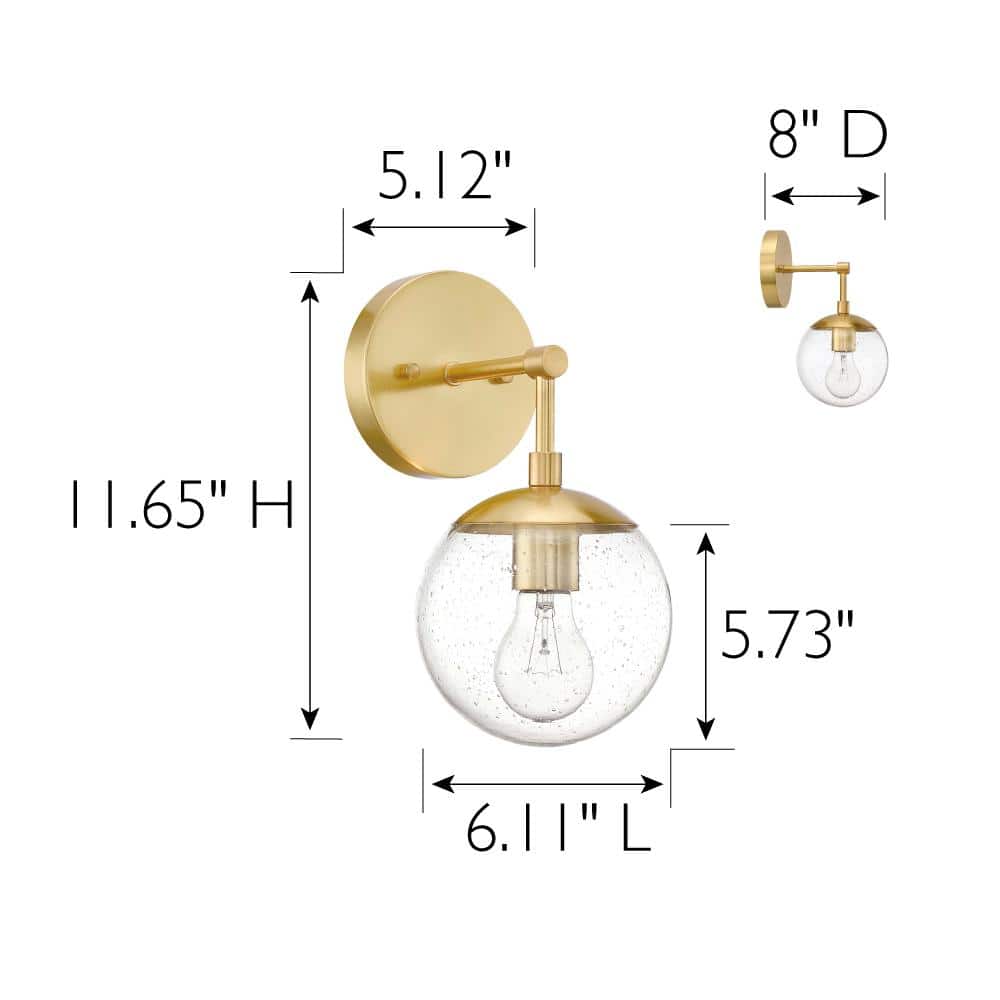 Satin Gold Dimmable Wall Light with Seedy Glass Shade