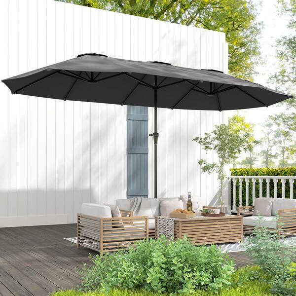 patio様 Outsunny 13 ft. UPF30+ Double Umbrella Outdoor Patio with