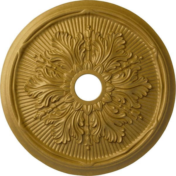 Ekena Millwork 1-7/8 in. x 23-3/4 in. x 23-3/4 in. Polyurethane Luton Leaf Ceiling Medallion, Pharaohs Gold