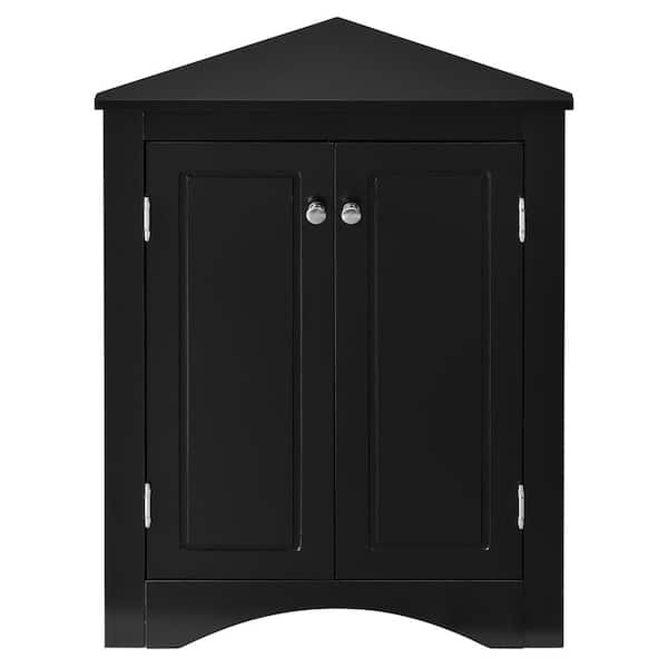 FUNKOL 18 in. L x 18 in. W x 32 in. H in Black Ready to Assemble Triangle Bathroom Storage Cabinet with Adjustable Shelves