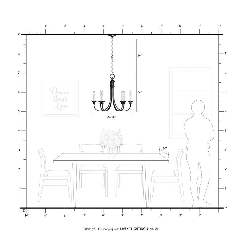 Antique Brass 6-Light Candle Chandelier