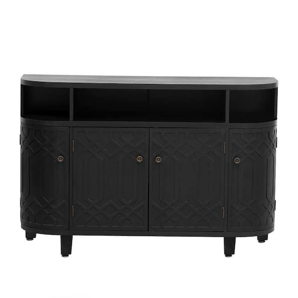 Unbranded 48 in. W x 15.7 in. D x 31.9 in. H Black Linen Cabinet with 4 Doors and Adjustable Shelves for Corridors and Entrances