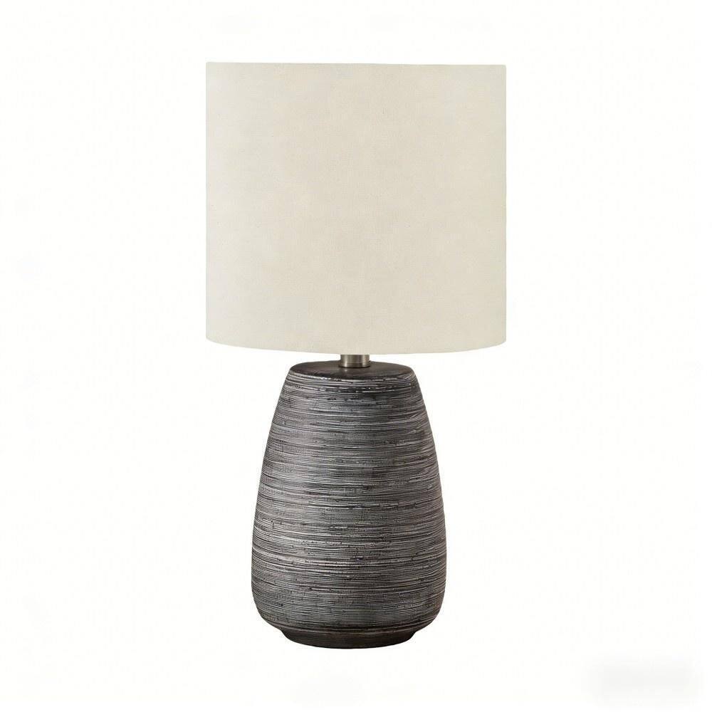 18 in. Gray Contemporary Table Lamp with Textured Base and Ivory Linen Tapered Drum Shade for Living Room, Bedroom price history on PriceWatchPro