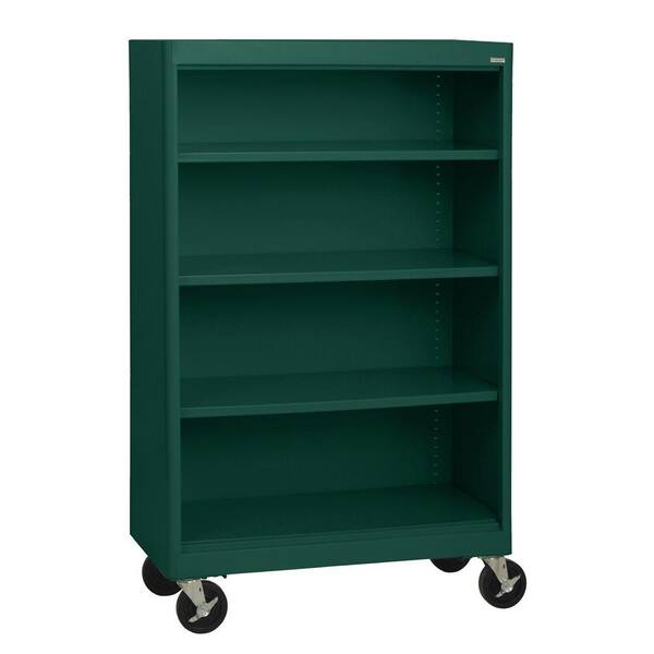 Sandusky 58 in. Forest Green Metal 4-shelf Cart Bookcase with Adjustable Shelves