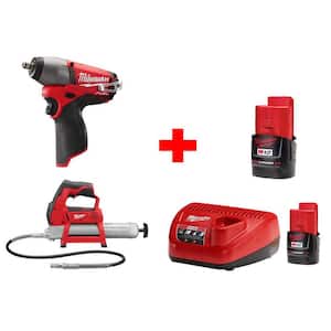 M12 12V Lithium-Ion Cordless FUEL 3/8 in. Impact Wrench and Grease Gun Combo Kit (2-Tool)