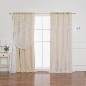 Beige Floral Lace Grommet Overlay Blackout Curtain - 52 in. W x 84 in. L (Set of 2)