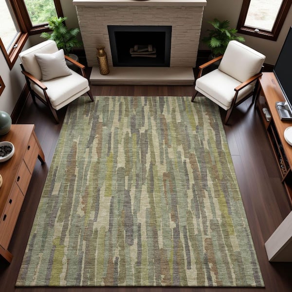 Mayfield Premium Machine Washable Abstract AMF1314 Aloe 3 ft. x 4 ft. Area Rug
