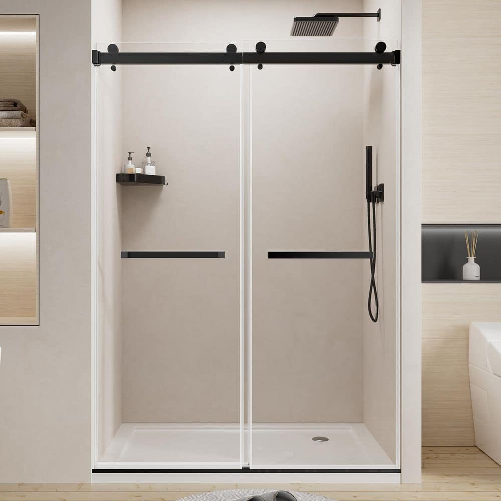 "50 in.-54 in.W x 76 in.H Frameless Double Sliding Shower Door in Matte Black Finish with 1/4""in. Tempered Glass" price history on PriceWatchPro