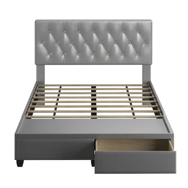 Boyd Sleep Verona Light Gray Wood Frame Faux Leather, Full Platform Bed Frame with Storage Drawers