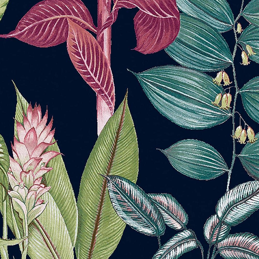 Fantasy Rainforest Leaves Navy Matte Botanical Wallpaper Roll