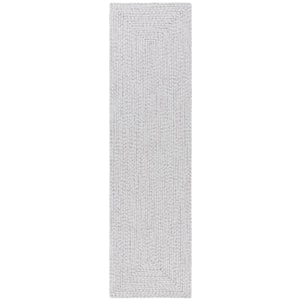 Braided Silver Gray 2 ft. x 10 ft. Solid Color Gradient Runner Rug