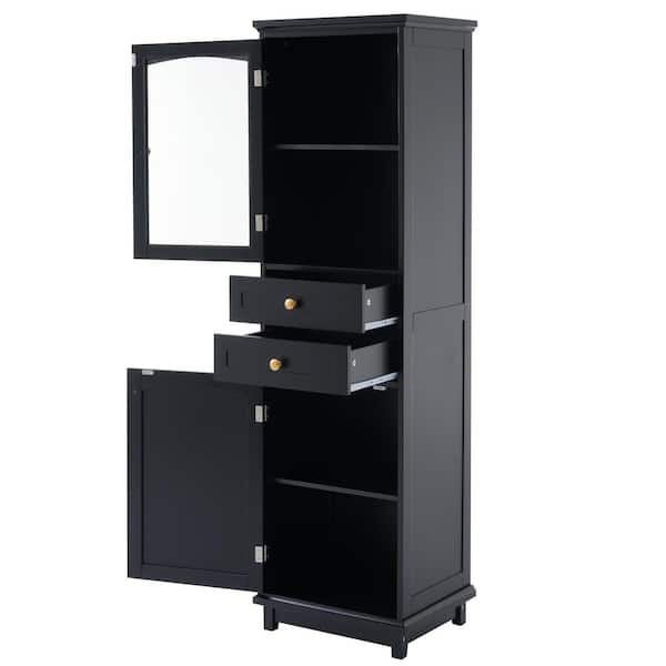 COWLOWN 17.76 in. D x 14.21 in. W x 62.99 in. H Bathroom Black Linen Cabinet