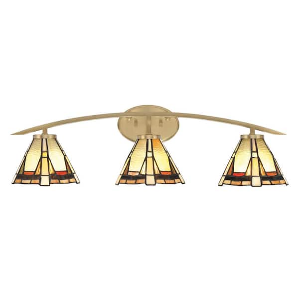 Unbranded Siena 29 in. 3-Light Vanity Light New Age Brass with Zion Art Glass Shades