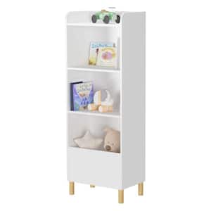 18.5 in. W x 11.81 in. D x 51.18 in. H White Wood 4-Shelf Linen Cabinet with Bookshelf