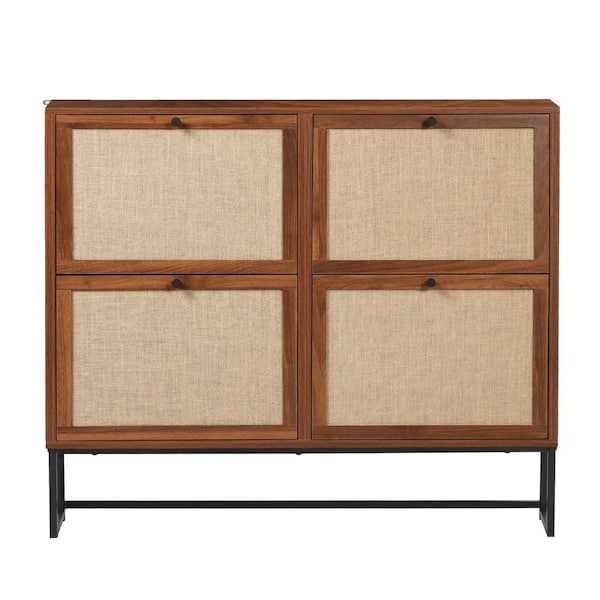 Walnut Wood Shoe Storage Cabinet with 4 Flip-up Drawer(7. 87in. D x 43. 3in. W x 37. 59in. H)