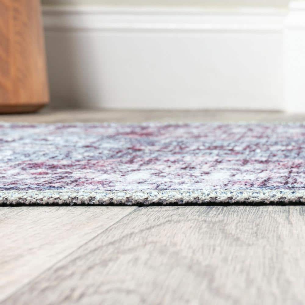 Didim Gray and Purple Medallion Washable Runner Rug
