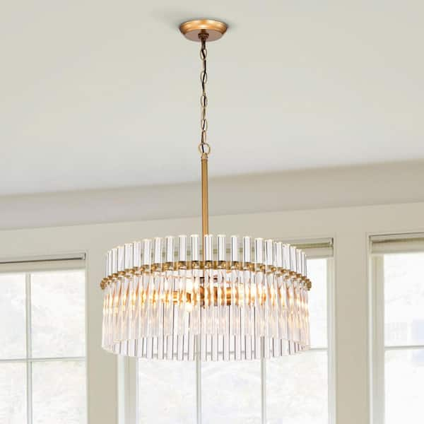 Jojospring Fiona 20.2 in. Wide 5-light Brushed Brass Pendant Crystal Chandelier