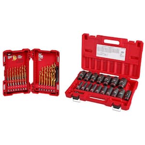 SHOCKWAVE Impact Duty Titanium Drill Bit Set W/1/2 in. Drive SAE Deep Well Impact Socket Set (41-Piece)