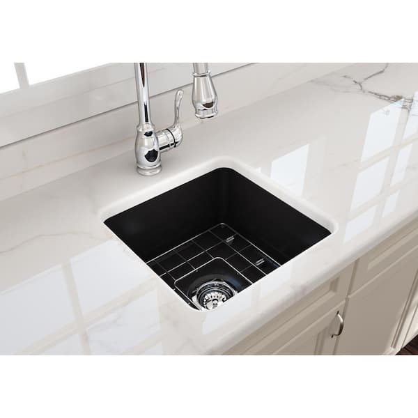 Sotto Undermount Fireclay 18 in. Single Bowl Kitchen Sink with Bottom Grid and Strainer in Matte Black