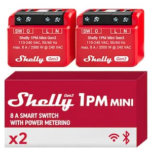 1PM Mini Gen3, WiFi and Bluetooth Smart Switch Relay, 1 Channel 8A With Power Measurement, Home Automation (2-Pack)