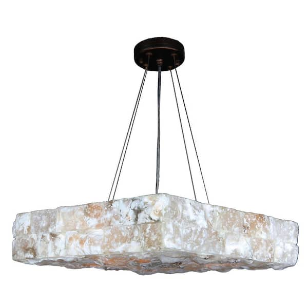 Worldwide Lighting Pompeii 5-Light Flemish Brass Natural Quartz Large Square Pendant