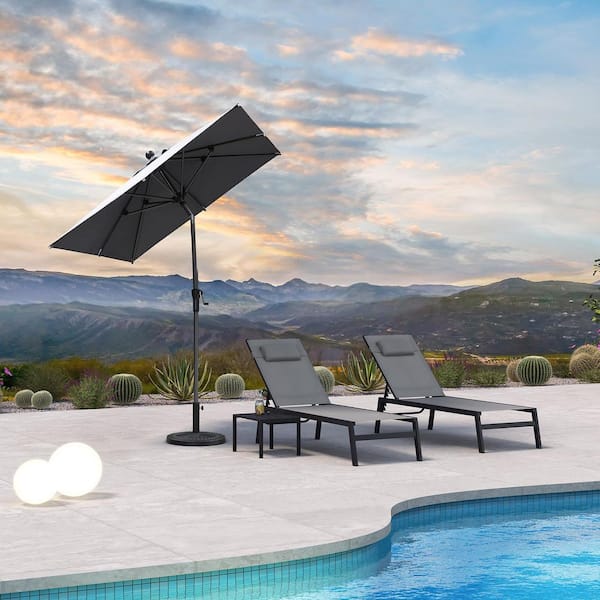 PURPLE LEAF 6 ft. Square Aluminum Auto-Tilt Outdoor Market Patio Umbrella in Light Gray