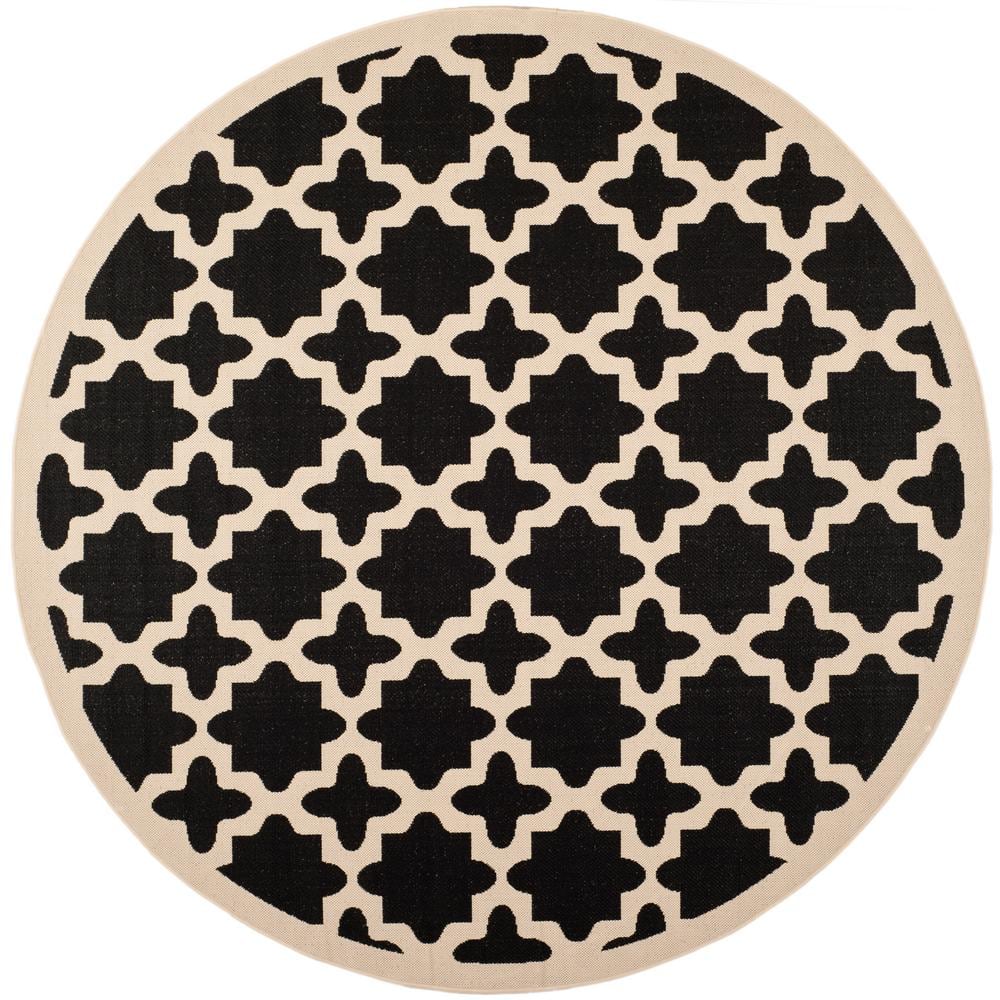 Courtyard Reversible 47" Round Black & Beige Synthetic Area Rug