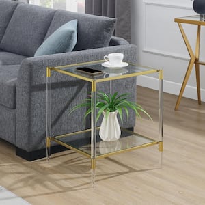 Royal Crest 20.25 in. Gold Square Acrylic Glass 2 Tier End Table