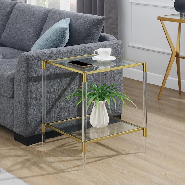 Convenience Concepts Royal Crest 20.25 in. Gold Square Acrylic Glass 2 Tier End Table