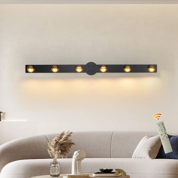 47.24 in. Modern Black Dimmable Integrated LED Wall Sconce with Gold Shade and Remote Included for Living Room Bedroom