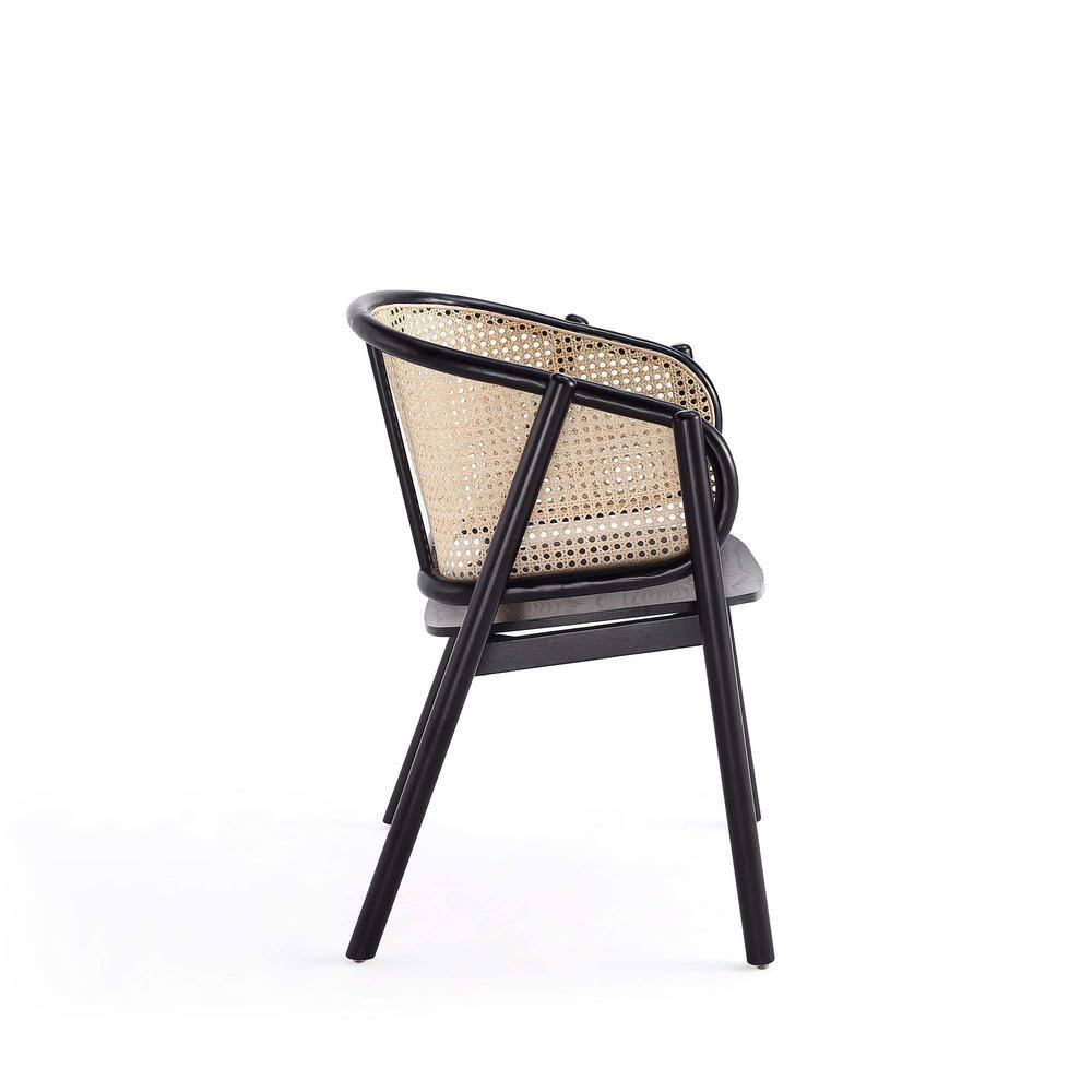 Black Ash Wood Round Dining Table with 4 Cane Chairs
