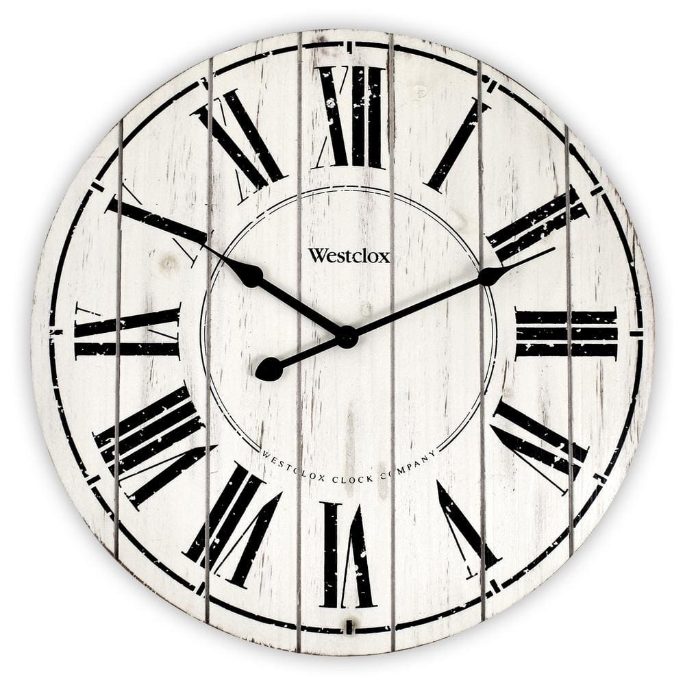 18  White Washed Wood Analog QA Wall Clock with Distressed Finish