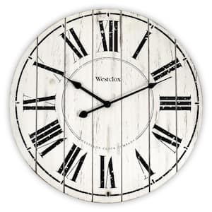 38018- 18" Whitewash Wood Wall Clock with Distressed Finish