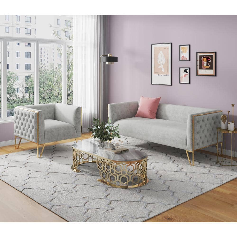 Manhattan Comfort Trillium 2-Piece Black and Gold Velvet Sofa and Armchair  Living Room Set 2-SS559-BK - The Home Depot