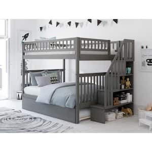 Woodland Staircase Bunk Bed Full over Full with Twin Size Urban Trundle Bed in Grey