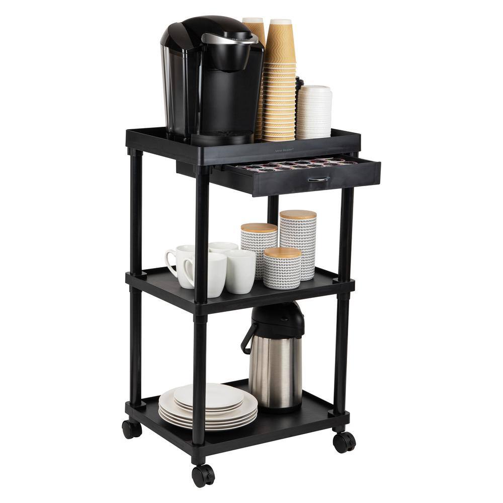 Mind Reader 3Tier Rolling Utility Bar Cart with Drawer, Black CARTCOFF