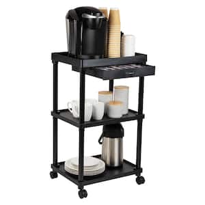 3-Tier Rolling Utility Bar Cart with Drawer, Black