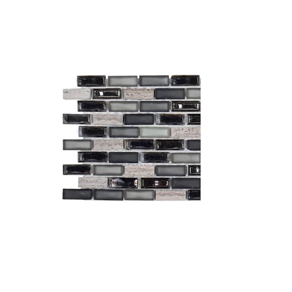 Jeffrey Court Take Home Tile Sample - Coal Mine Gray 4.5 in. x 4.5 in. Interlocking Mixed Glass and Natural Stone Mosaic