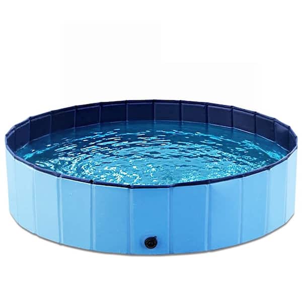 48"L x 12"H Blue Foldable Hard Plastic Dog/Kiddie Pool,Collapsible Portable Wading Bath Tub for Pets & Kids