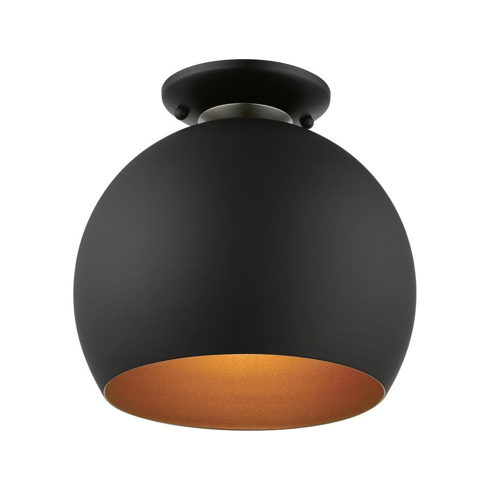 Black and Gold Aluminum 1-Light Semi-Flush Mount