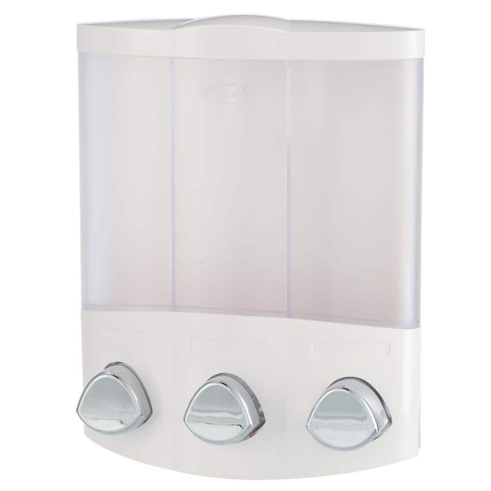 White Wall-Mounted Trio Shower Dispenser with Three Chambers