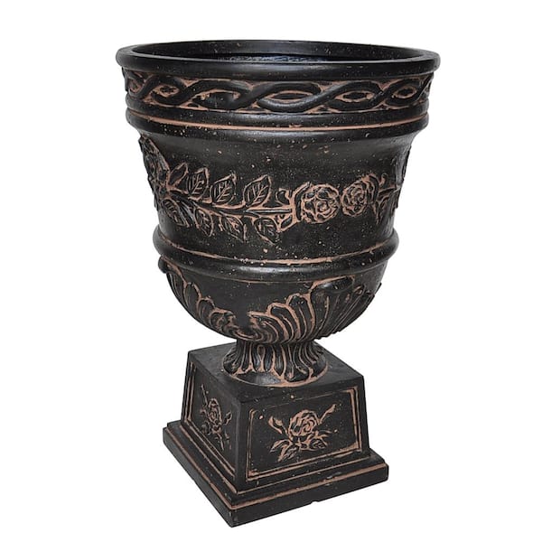 MPG 26 in. H. Charcoal Cast Stone Fiberglass Rose Urn