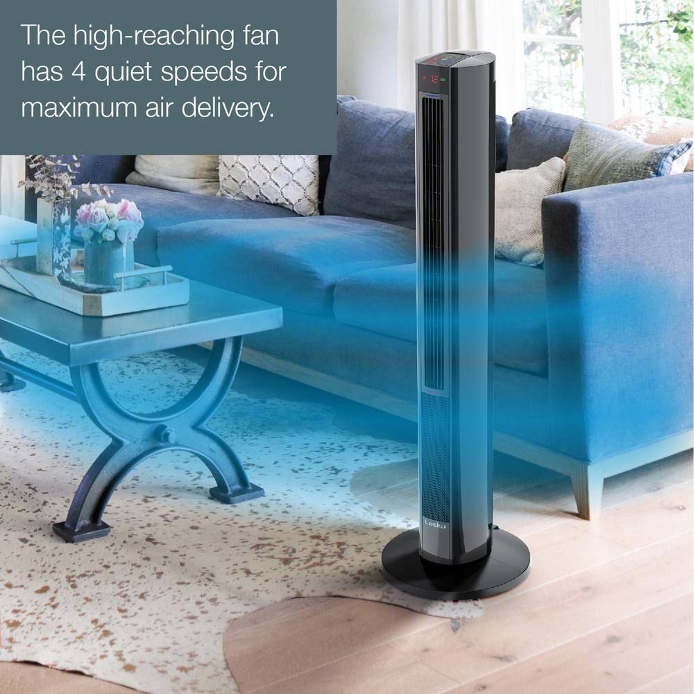 Black Ceramic Tower Fan and Space Heater with Remote