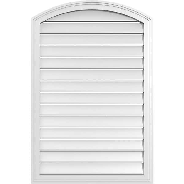 Ekena Millwork 28 in. x 40 in. Arch Top Surface Mount PVC Gable Vent: Decorative with Brickmould Frame