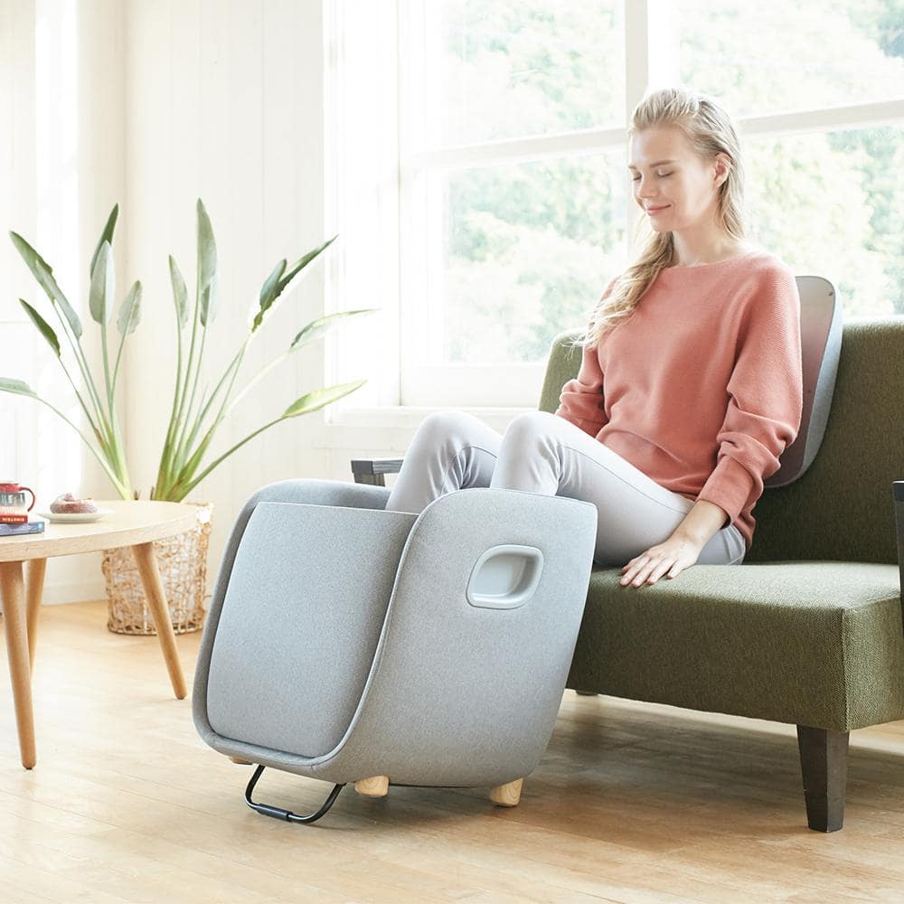 Gray Fabric Foot Calf Lumbar Ottoman Massager with Heated Therapy