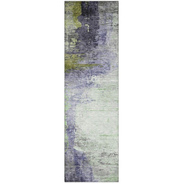 Mayfield Premium Machine Washable Abstract AMF2041 Plum 2 ft. x 7 ft. Runner Rug