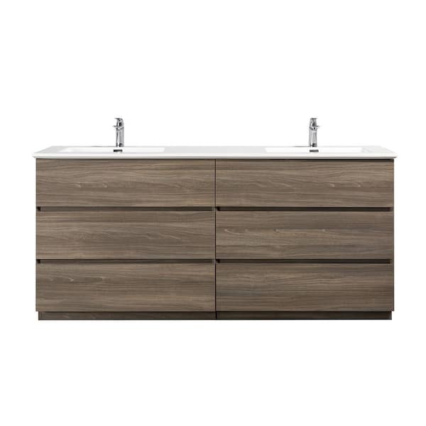 JimsMaison 72 in. W x 19.5 in. D x 34 in. H Freestanding Bath Vanity in Maple Grey with White Cultured Marble Top and Double Basin