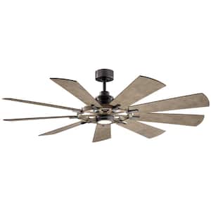 Gentry 65 in. Integrated LED Indoor Anvil Iron Downrod Mount Ceiling Fan with Light Kit & Wall Control Reversible Blades