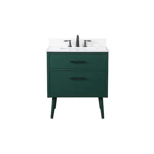 Unbranded Simply Living 30 in. W x 22 in. D x 33.5 in. H Bath Vanity in Green with Ivory White Engineered Marble Top